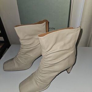 Cream Ruched Leather Ankle Boots - Women Angel Alercon 10 Nib